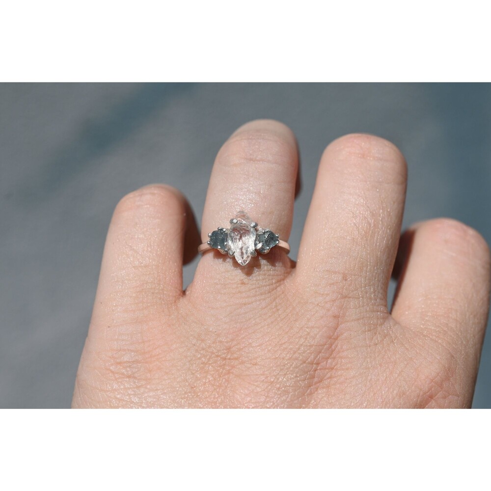 Raw Blue Sapphire Engagement Ring Rough Natural Uncut Blue Stone Sterling Silver